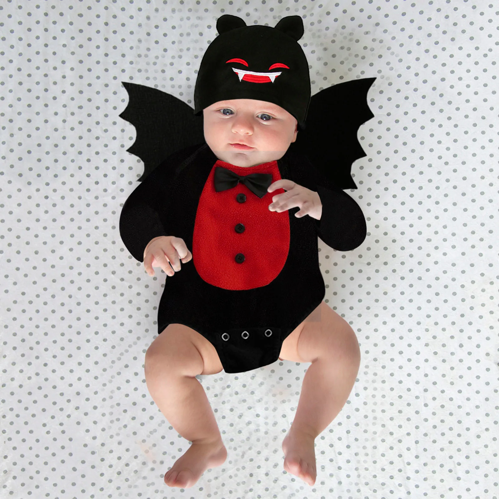 

Infant Baby Boys Girls Halloween Bat Costume Romper Bodysuit Wings Hat 3Pcs Set Fleece 2 Color Devil Vampire Cosplay Outfits