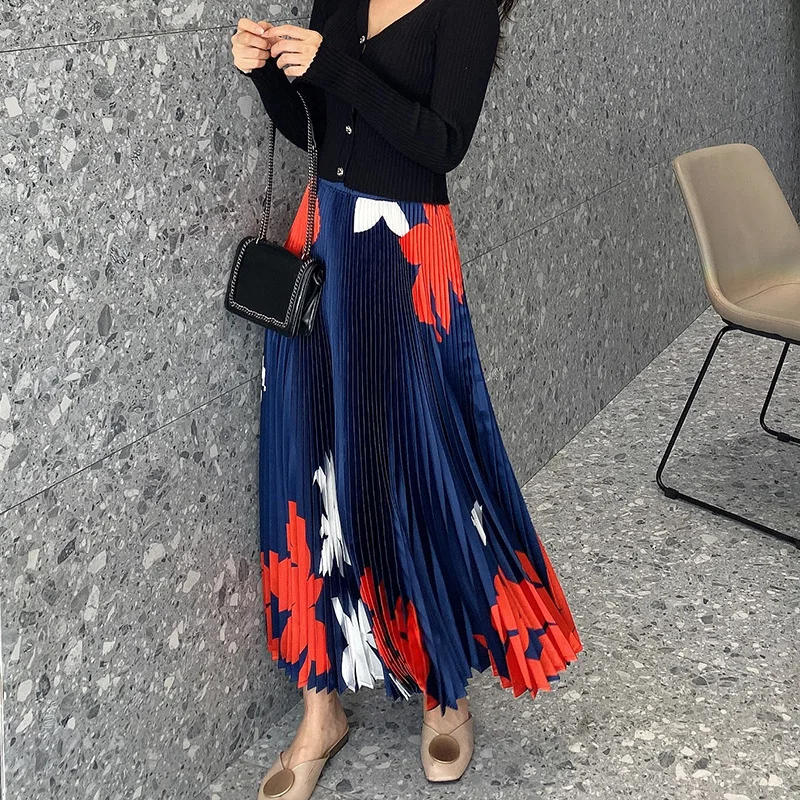 

Miyake fashion handmade pleated skirt women's high waist 2022 printed fashion all-match long skirt is thin and high-quality