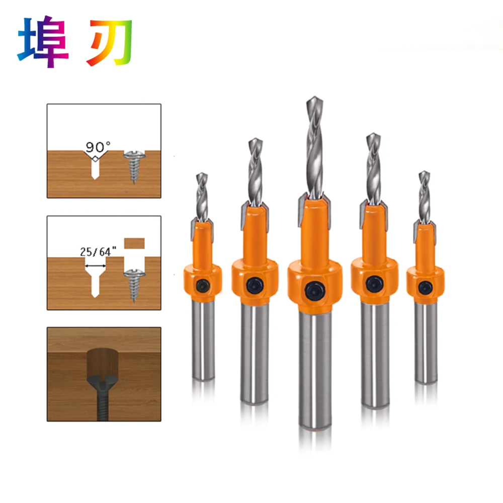 

8mm Shank HSS Woodworking Countersink Router Bit Screw Extractor Remon Demolition for Wood Milling Cutter