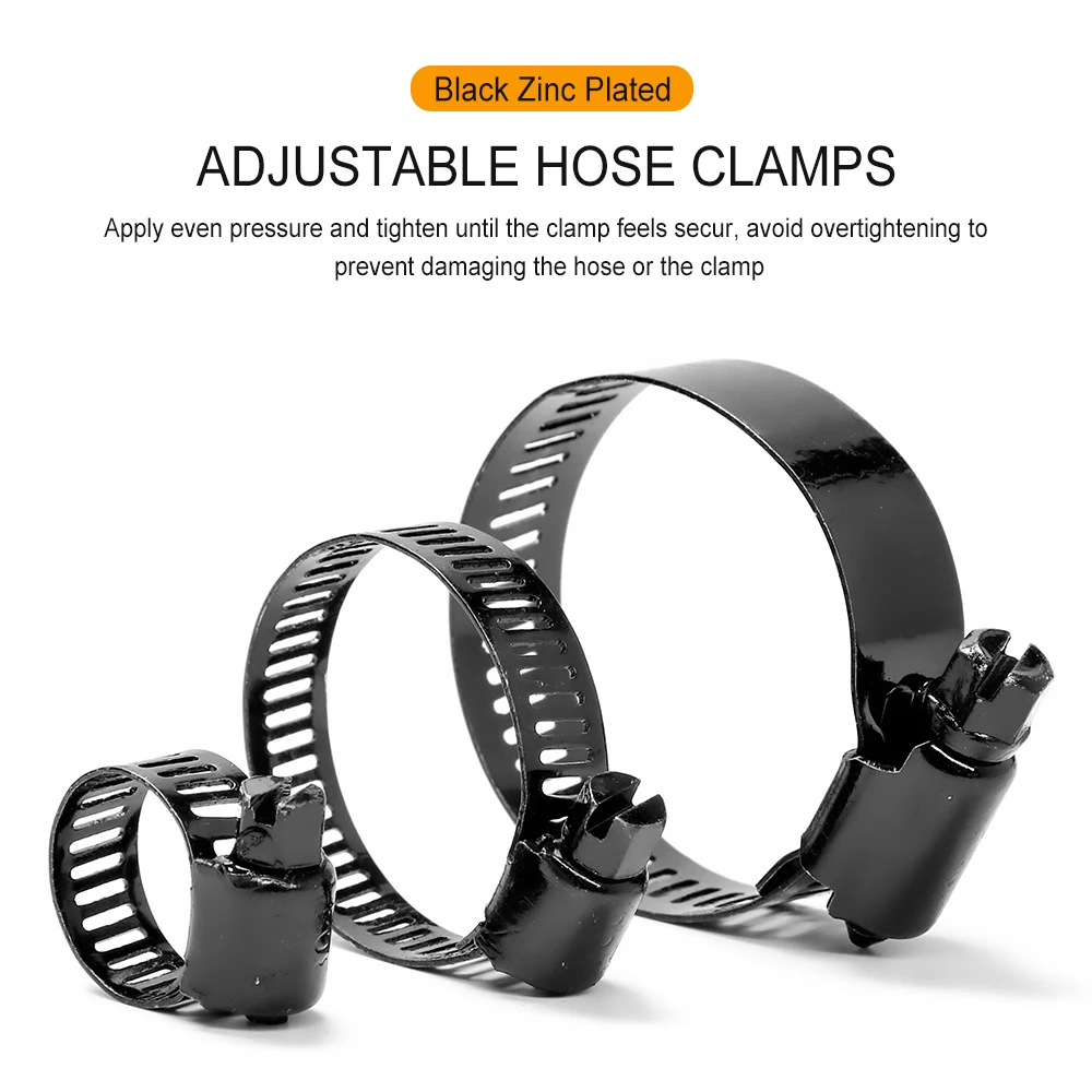 Adjustable Hose Clips JUIDINTO 1~5pcs Adjustable Hose Clips Pipe Clamp Black Stainless Steel 6~216mm Worm Gear Hose Clamps for Water Gas Pipes