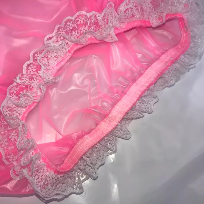 투명 레이스 활 PVC 플라스틱 언더팬츠, 부드럽고 조용한 ABDL, 성인 섹시한 팬티, 누출 방지, 커플 에로틱 브리프