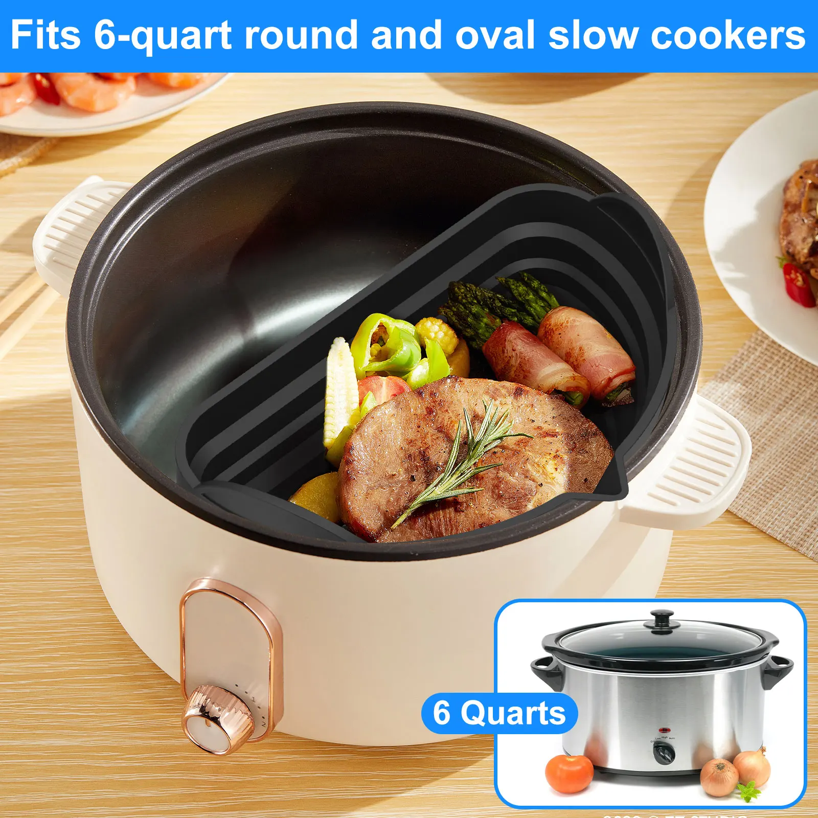 PotDivider Silicone Slow Cooker Liners Insert Fit for 8 QT Oval Crockpot  Reusable Two-in-One Slow Cooker Divider - Leakproof and Dishwasher Safe  Slow