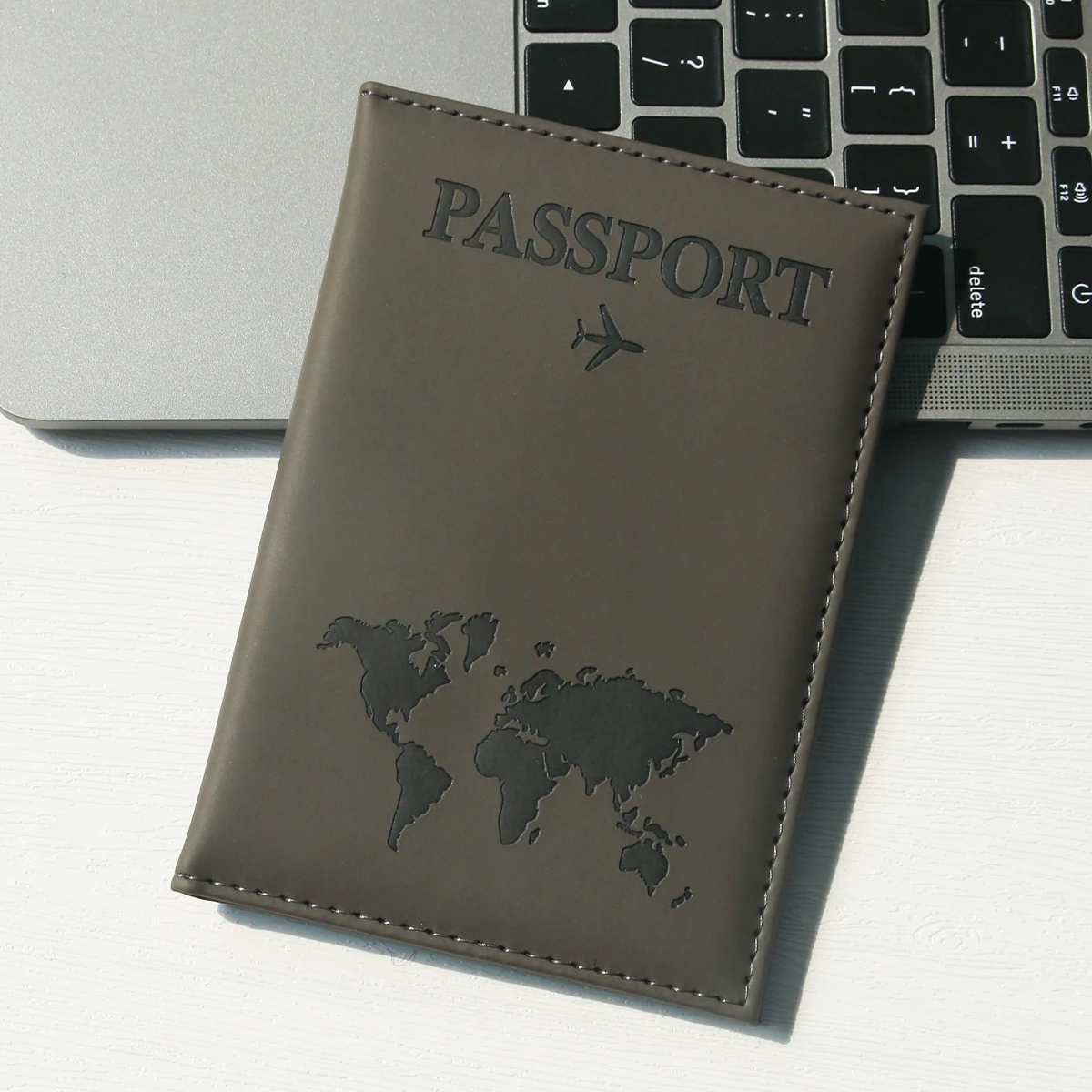 Sleek Map PU Leather Passport Holder - Essential Travel Accessory