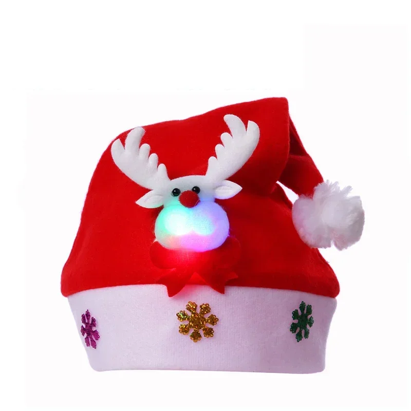 Gorros navideños con luces LED, gorro de Papá Noel, muñeco de nieve, alce, para jardín de infantes, fiestas en casa, regalo de Navidad para niños y adultos, decoración para fiestas