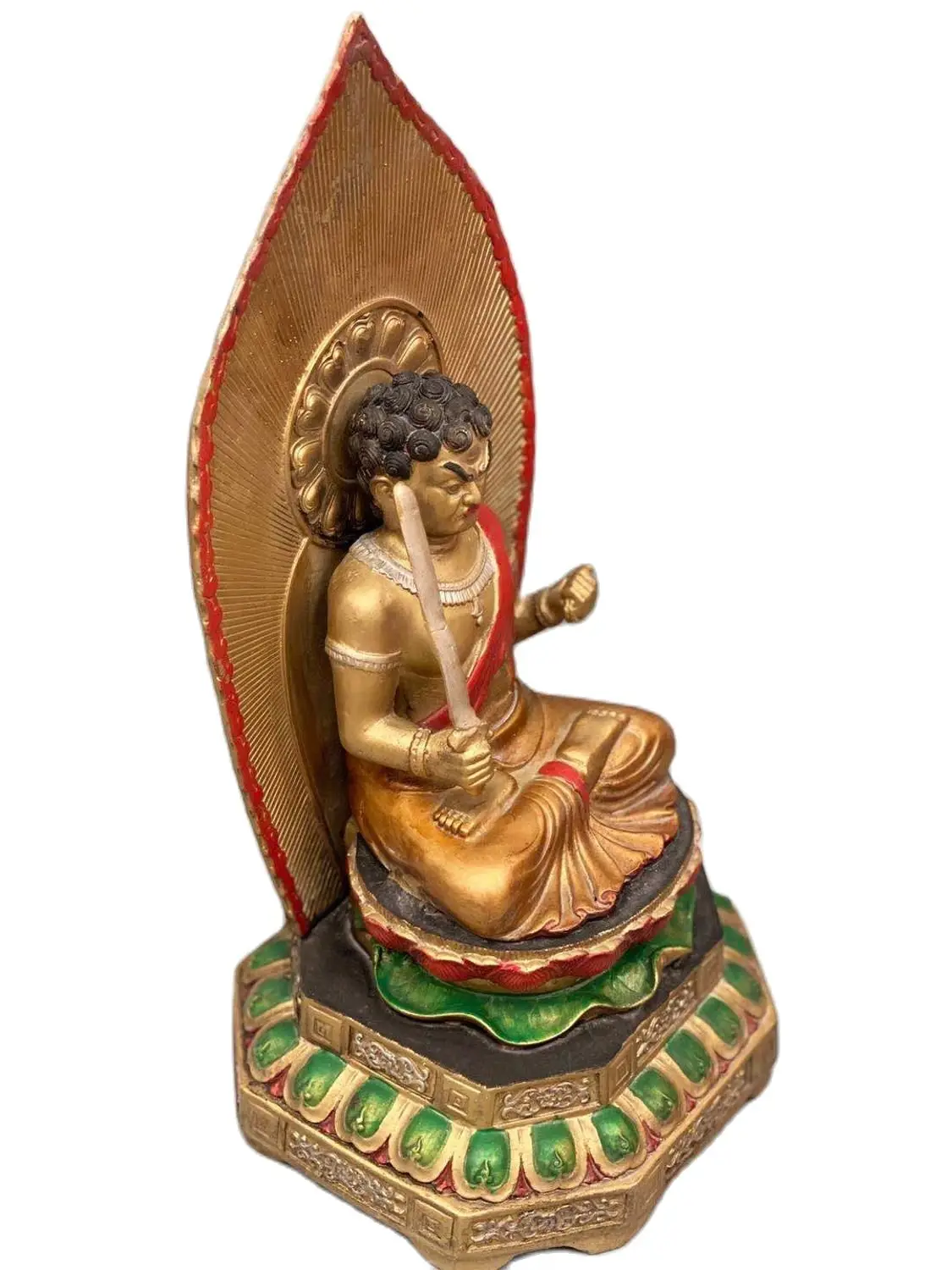 

Fine Elegant Bronze Gilded And Painted Fudo Mingwang Buddha Statue 34.5CM