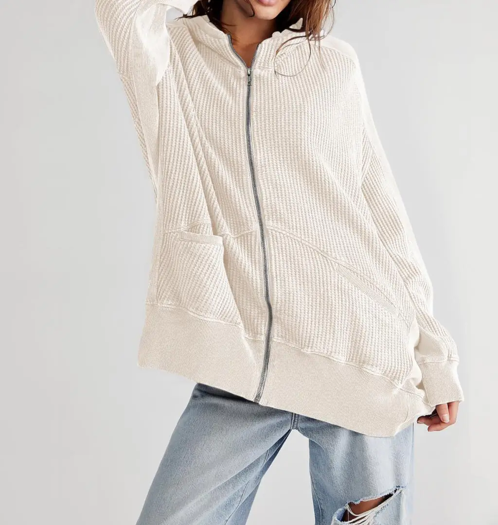 

Korea Stylish Autumn Women's Sweatshirts with Hooded Pockets Long Jackets and Coats Solid Color Winter Female Hoodies C5229