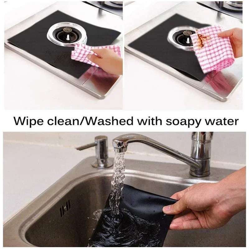 Gas Stove Accessories 4Pcs Gas Stove Oil Pad Non-stick Heat Resistant Gas Stove Protector Double Reusable Cleaning Mat Oil Pad Integrated Kit
