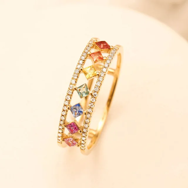 Handmade Eternity Promise Gold Crystal Ring AAA CZ Zirconia Engagement Wedding Band Rings for Women Men Finger Party Jewelry 18