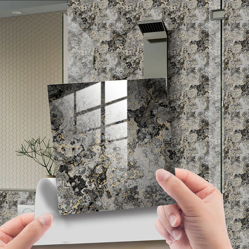 

10pcs/set Cabinet Decoration Crystal Wall Sticker Self-adhesive Fake Marble Tile Sticker Pvc Bathroom Home Refurbished Luxury