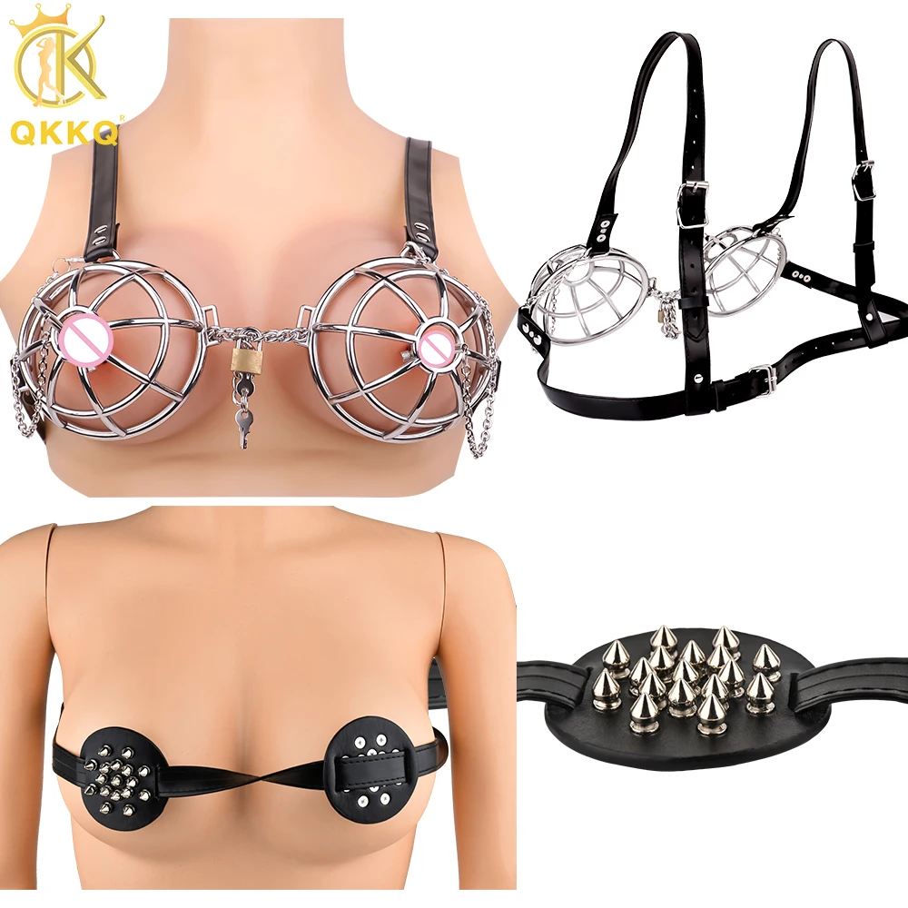 QKKQ Woman Breast Cover With Nipple Clamp Nipples Covers Female Chest Hood Breast Binder Bondage BDSM Sex Toys For Women Men 18+