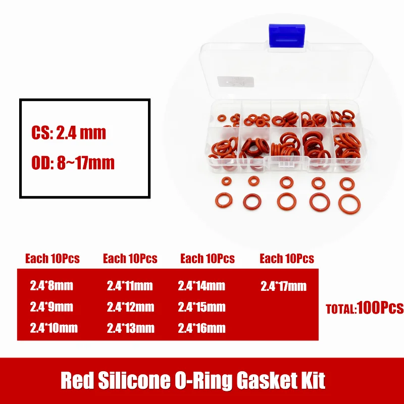 Enhanced Red Silicon O-Ring Seal Gasket Kit - Oil Resistant, High Temperature Washer