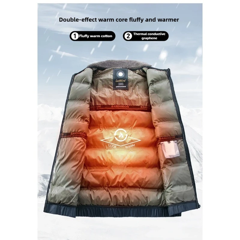 Winter Jacket Men Fleece Collar Graphene Self-heating Thicken Warm Casual Parkas Man Quality Cold Protection Coat Male Overcoat