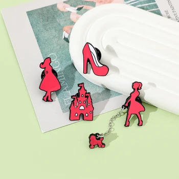 Disney Pink Barbie Princess Illustration Style Cartoon Brooch for Barbie Girls Fashion Creativity Clothing Badge Accessories 3