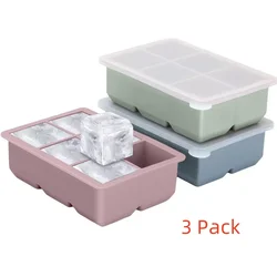 Premium Silicone Ice Cube Tray with Lid - Large Square Mold for Whiskey, Cocktails, Soups, and Treats, BPA Free (3 pack)