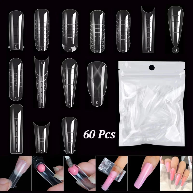 60 Pieces/Bag Uv Gel Polishing Fast Building Mold Acrylic Fake Nail Art Reminder Dual System nail accessories Extension Form