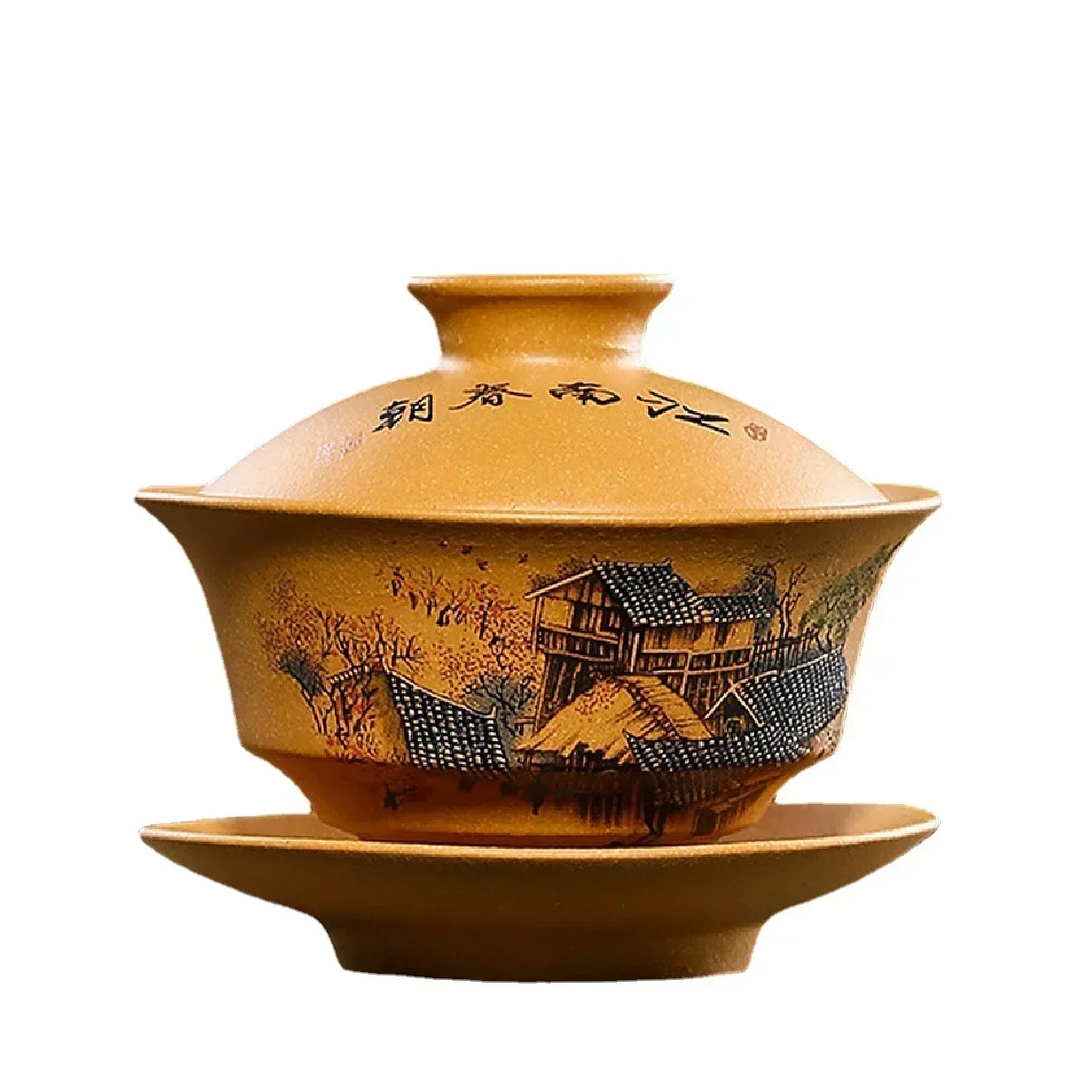 Tea set Yixing Hand-Painted Boccaro Cup Segment Mud Tea Drinking Cup Jiangnan Spring Kung Fu Tea Set Handmade Gaiwan Retro Landscape