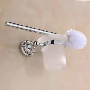 Elegant Wall-Mounted Towel Rack and Bathroom Accessories Set - Ceramic and Stainless Steel Bath Hardware with Chrome Finish and Toilet Brush Holder