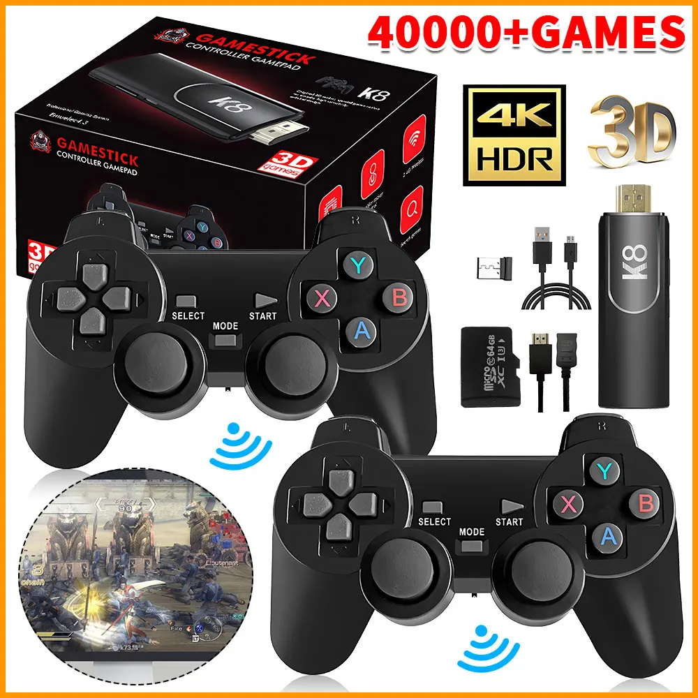 Mando de videojuegos Retro 4K HD K8, 64G, más de 40000 juegos, 40 + emulador, controlador inalámbrico Dual de 2,4G, consola Retro, regalo para niños - Image 2
