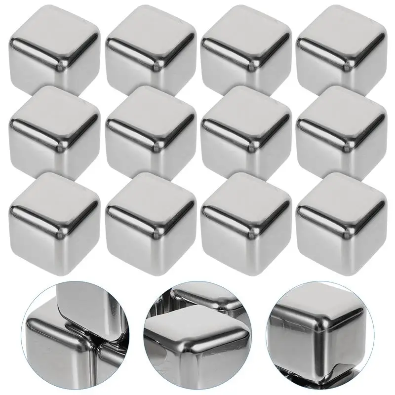 12Pcs Stainless Steel Whiskey Stones Ice Cubes Wine beer Cooler Bar Whisky Rock Cooler Chilling Stone Rocks for Beer Wine