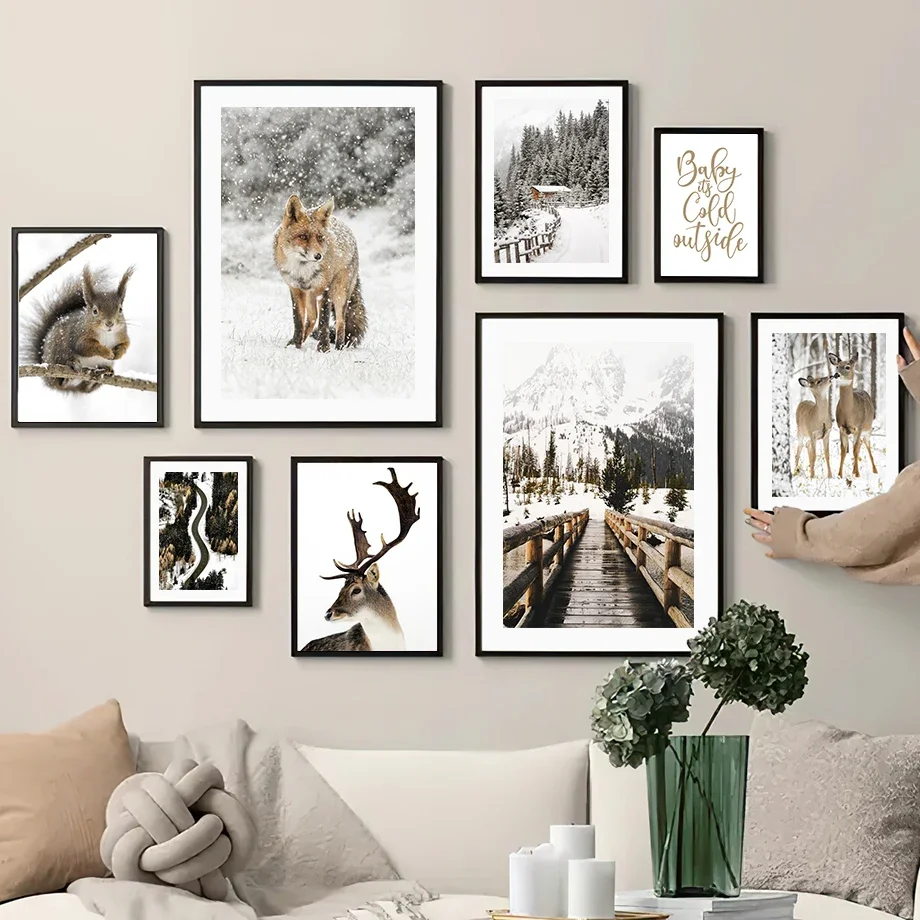 

Winter Landscape Forest Elk Squirrel Fox Wall Art Canvas Painting Nordic Posters And Prints Wall Pictures For Living Room Decor