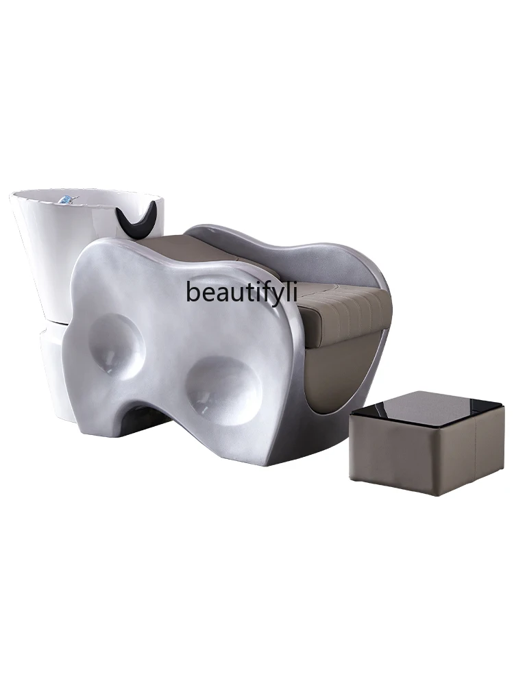 Lying Half Ceramic Basin Shampoo Chair Barber Shop High-End Salon Massage Flushing Bed