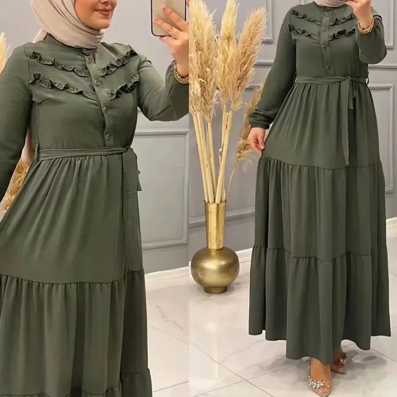 Ramadan Abayas for Women Dubai Caftan Kaftan Elegant Vestidos Eid Loose Belt Abaya Dress Muslim Party Dresses Arab Turkey Gown