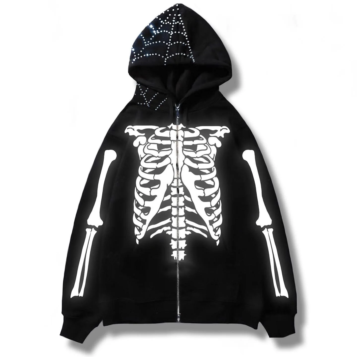 

Мужской тренировочный костюм Techwear, винтажный кардиган в стиле ретро с рисунком черепа, толстовка большого размера с капюшоном на молнии