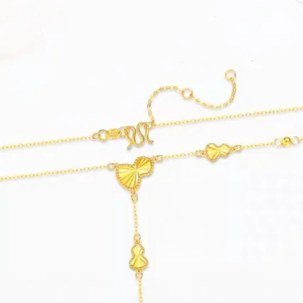 24K Fortune Necklace Womens Tassel Gourd Pendant AU999 Pure Gold Set Necklace Birthday Gift for Girlfriend 4