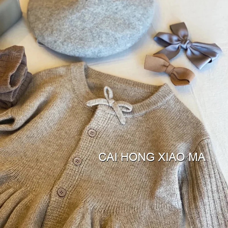 Kids Long Sleeve Warm Coat Girls Round Neck Single Breasted Cardigan Autumn Winter New Children Knitted Cute Sweater 12M-6Y