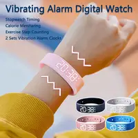 LED Digital Vibrating Alarm Watch Waterproof Sports Watch with Pedometer Silent Vibration Reminder for Men Women Heavy Sleepers