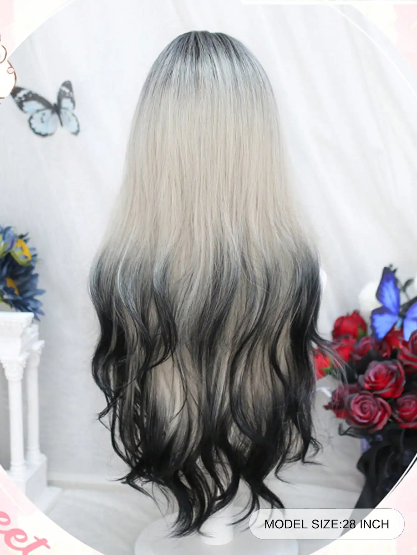 Synthetic Black Gray Ombre Cosplay Wig For Women