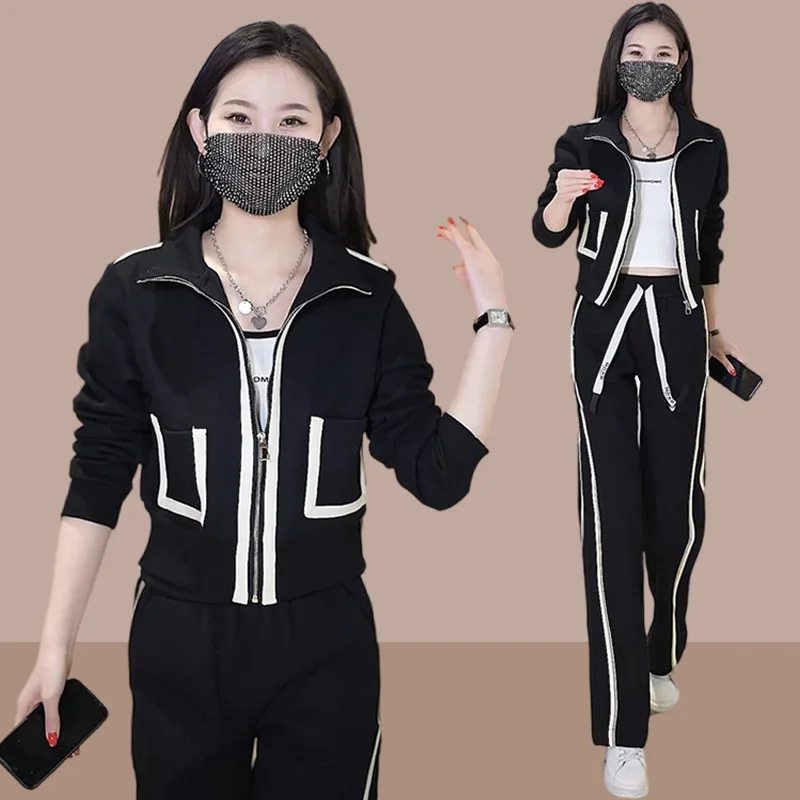Cotton Women Sport Suit Tracksuit Korean Style Loose Jacket Sweatshirt