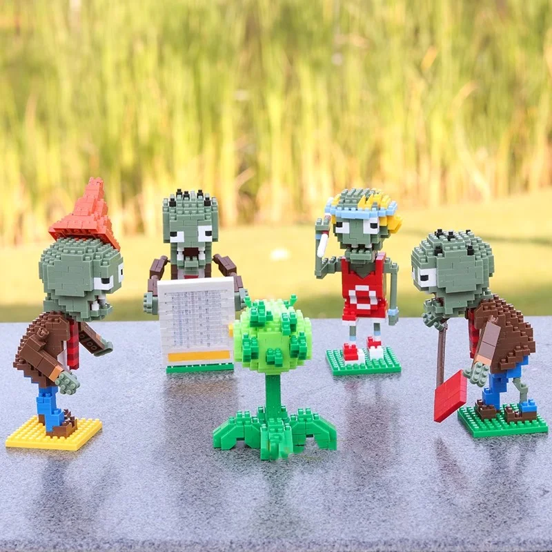 Cartoon Mini Building Block Peashooter and Sunflower Toy Set