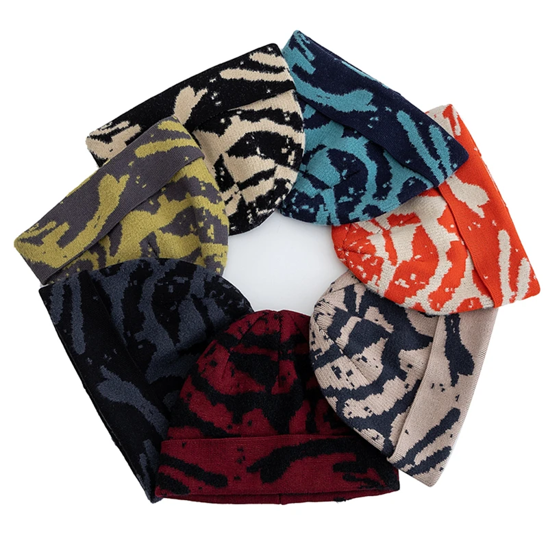 New Style Unisex Geometric Print Skull Cap Dandy Winter Hats Sailor Style Hats For Men Women Autumn Outdoor Ski Beanie Cap