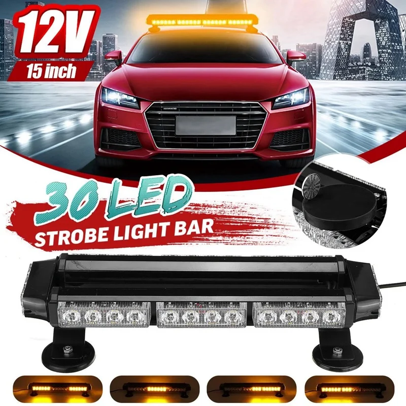 

7 Modes Signal Lamp 12V 15Inch 30LED Amber Double Side Traffic Advisor Strobe Flash Light Bar Emergency Light Waterproof