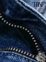 TRAF-تنورة نسائية متوسطة الطول بفتحة أمامية مع جيوب ، عتيقة ، خصر مرتفع ، ذبابة بسحاب ، موضة نسائية 1