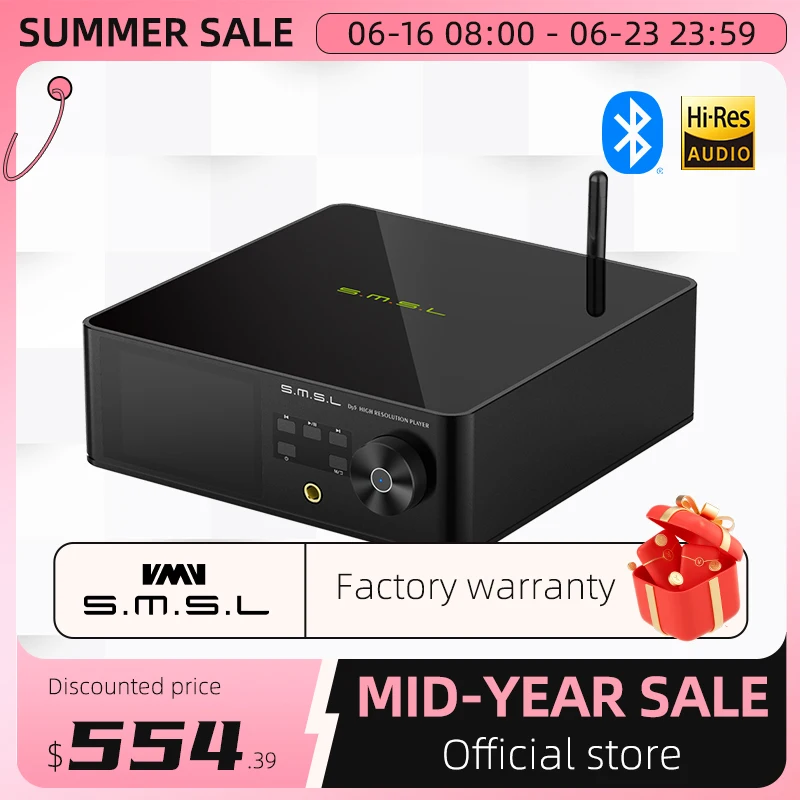 SMSL-REPRODUCTOR DE música de Red DP5 de alta fidelidad, ES9038PRO, MQA, 32 bits/384 kHz, DSD256, Bluetooth 4,0, compatible con Windows