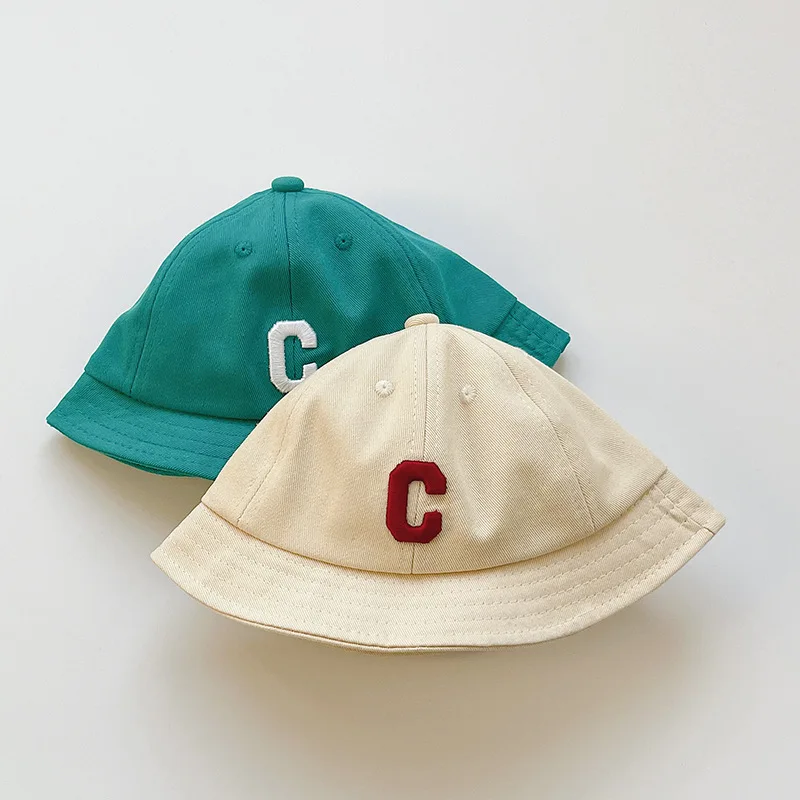 Letter Embroidered Baby Bucket Hat Solid Color Boys Girls Fisherman