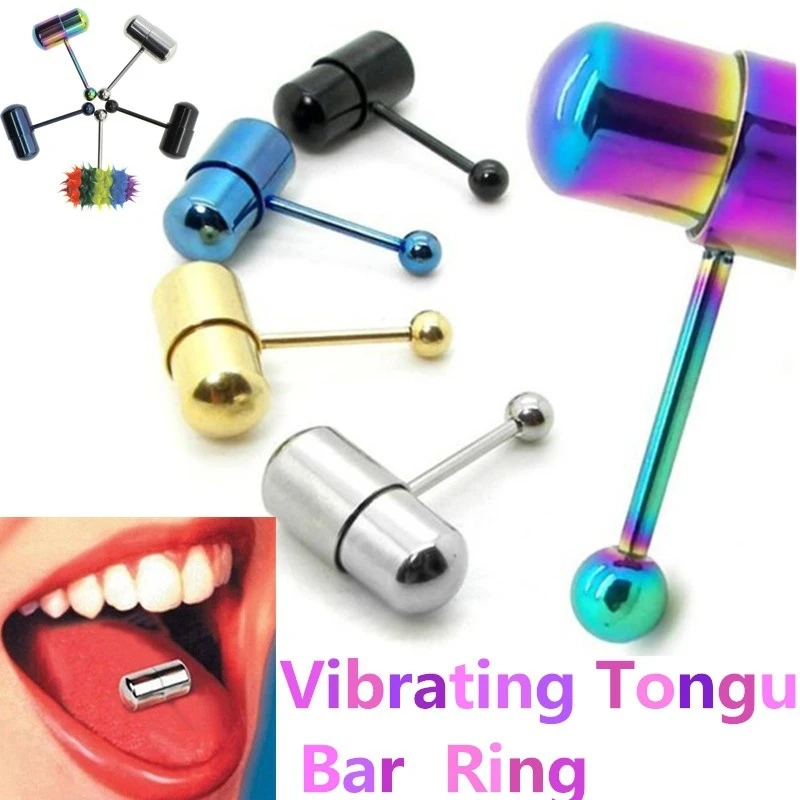 1piece Hip Hop Rubber Vibrating Tongue Ring 1.6*18*5mm Stainless Steel Barbell Tongue Piercing