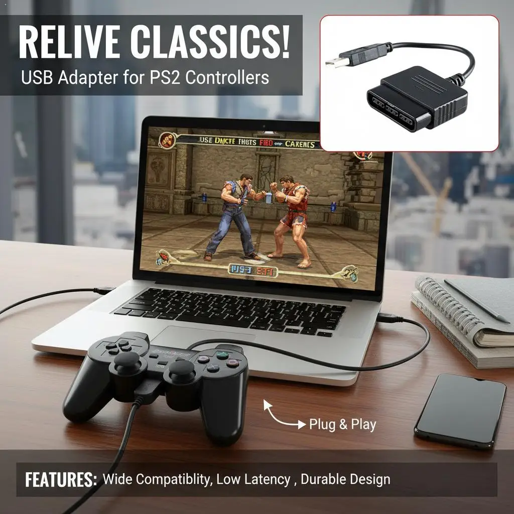 PS2용 게임 컨트롤러용 USB 어댑터 변환 케이블, PS3 PC 비디오 게임용 어댑터 케이블 (드라이버 없이 사용 가능)