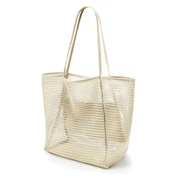 Spacious and Stylish Beach Tote Bag - Durable, Lightweight Shoulder Bag with Open Top Design for Travel, Shopping, and Vacation (Off white)