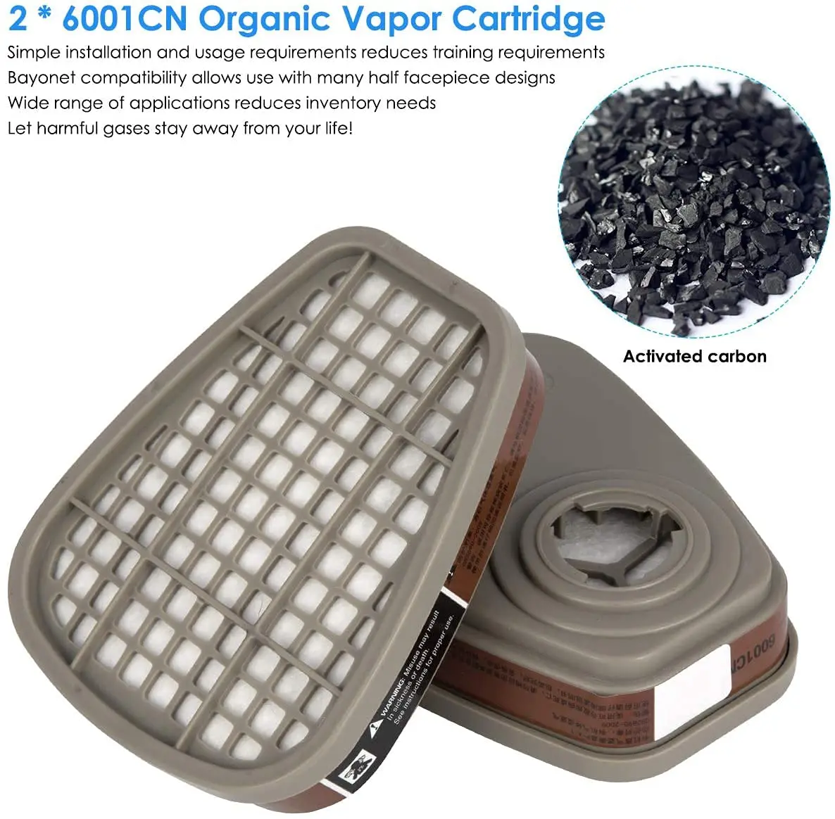Cartouche Filtre 6001 pour Respirateur, paire verte, vue latérale montrant les clips de fixation.
