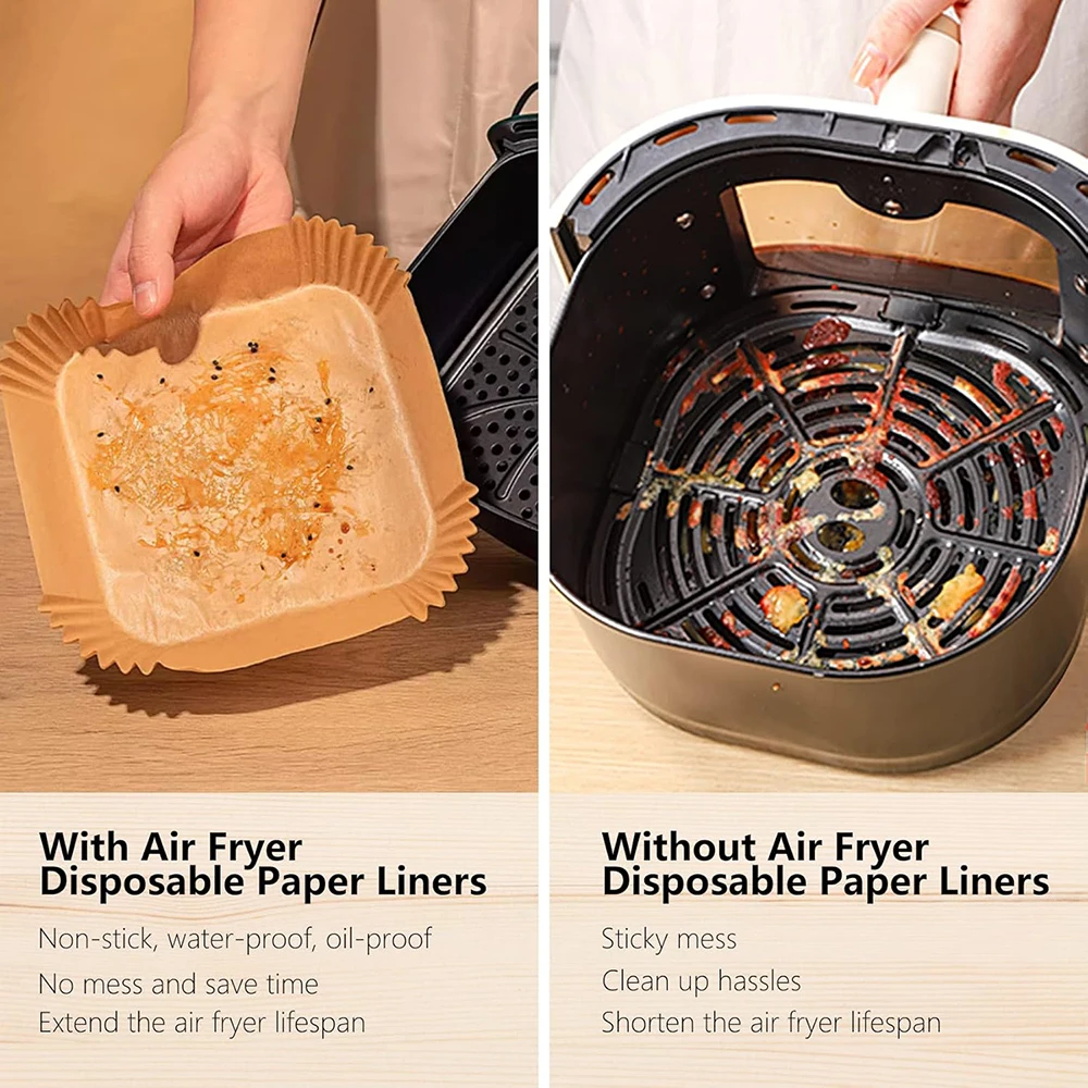 Air Fryer Disposable Paper 20cm Square Perforated Papers Non-Stick Parchment Baking Paper for Deep Fryers Air Fryer Accessories