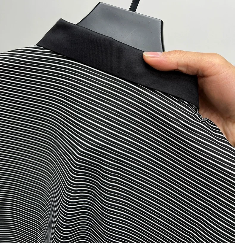 High end brand trend ice silk striped short sleeve polo shirt men's 2024 summer new fashionable print hot diamond casual T-shirt 26 Sd13ecef056bb4a48b26ca1ab325704b9o