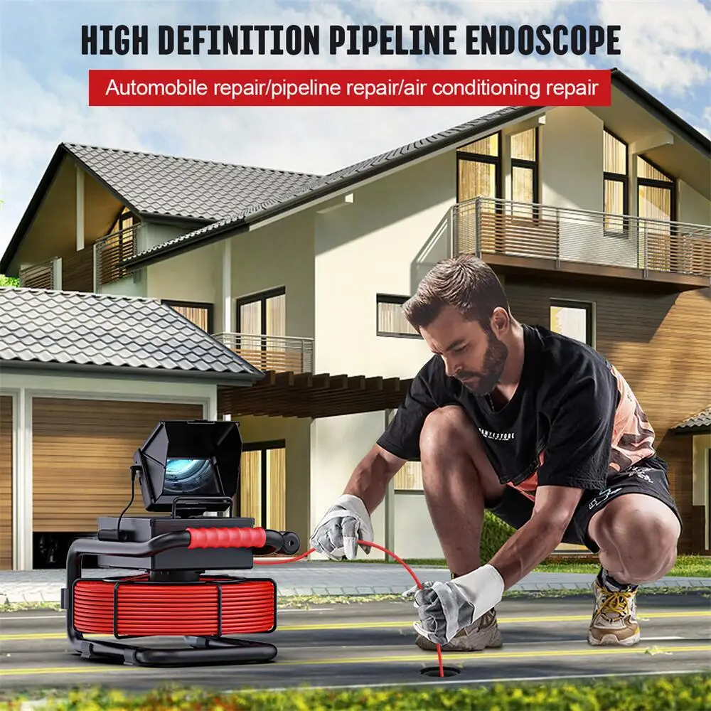 Sewer Inspection Camera - 512Hz Self-Leveling with 5600mAh Battery, IP68 Waterproof Endoscope Camera with 16GB TF Card 5