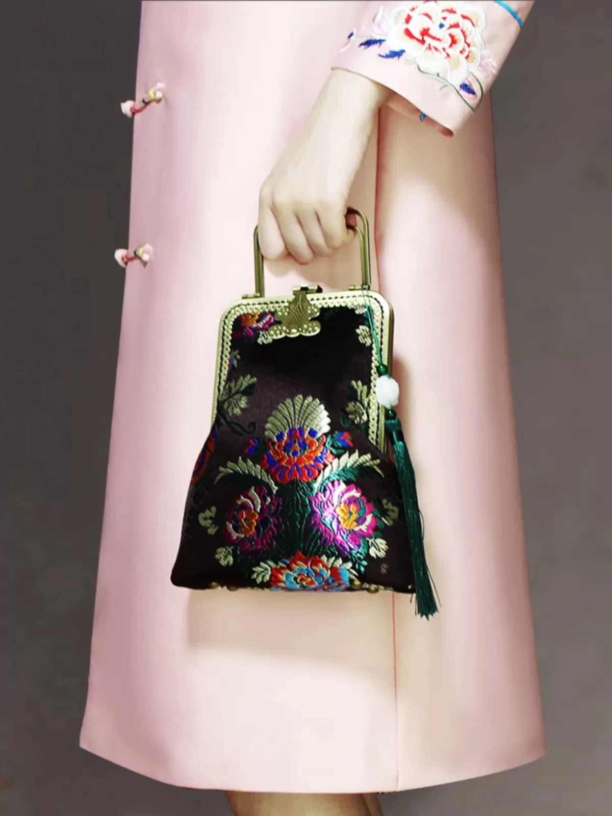 Pure Handmade Vintage Print Flowers Bags Hand Lock Shell Phone Bag Women's Handbags Purses Chain Women Shoulder Crossbody Bags crossbody bag women handbags