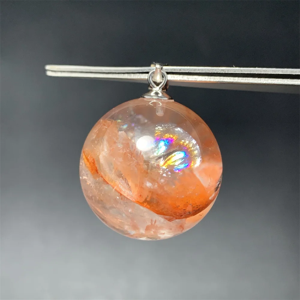 18-27MM Natural Fire Quartz Balls Pendants Necklaces Women Red Limonite Phantom Quartz Crystals Beads Rainbow Flash Lodolite,pendant necklace