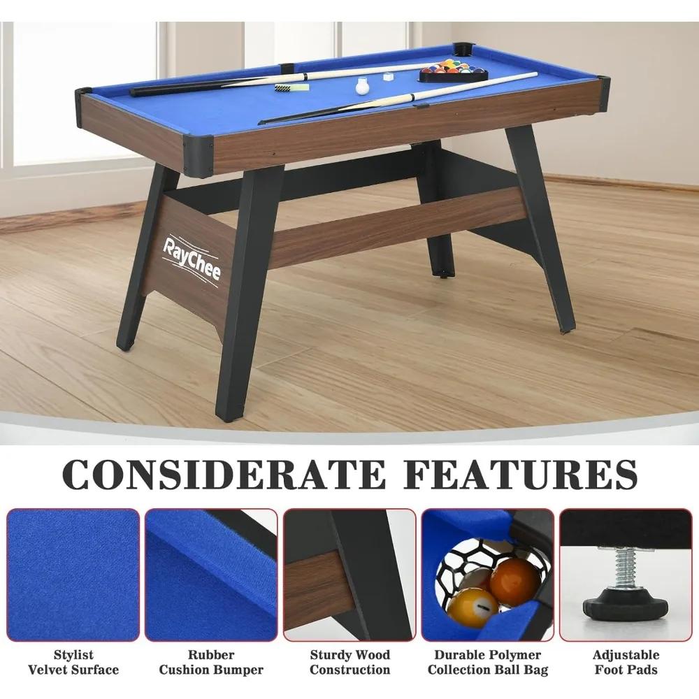 4.5Ft Pool Table, Portable Billiard Table for Kids and Adults, Mini Billiards Game Tables W/ 2 Cue Sticks, Full Set of Balls 4