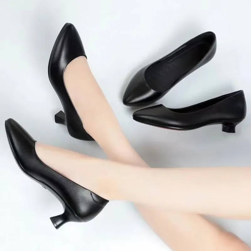 

Autumn Women Shoes Comfortable Formal Wear Black High Heels 3 5cm Professional Mid-heel Flight Attendant Etiquette Work Shoes 40