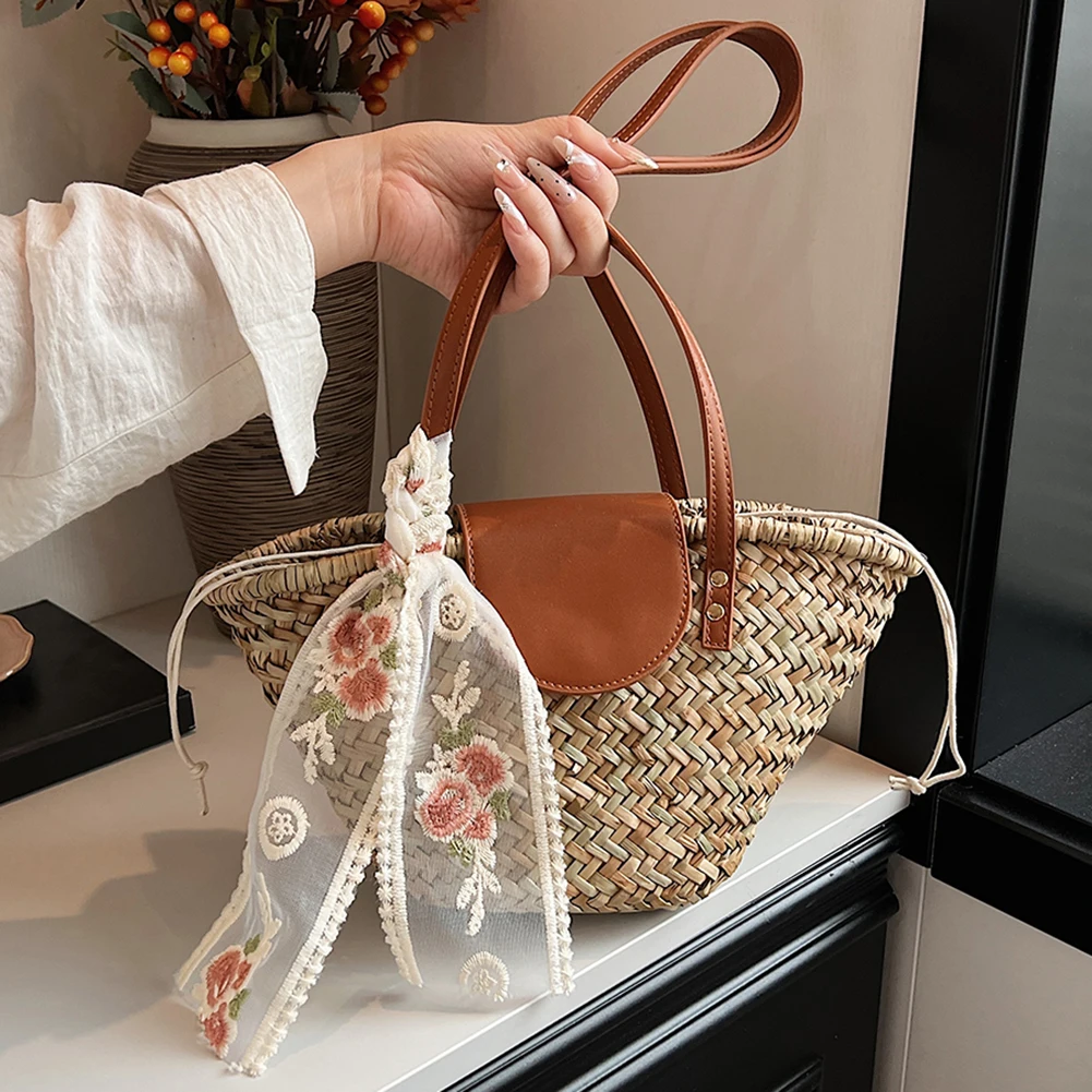 Fashion Woven Tote Bags for Women Straw Shoulder Raffia Bag Luxury Crochet Handbag Purse Causal Shopping Clutch Summer Beach Bag